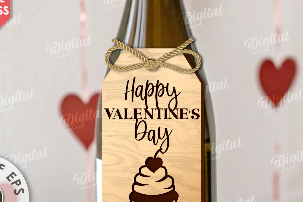 Intra απο ξύλο plywood 3mm-4mm πάχος – Ημέρα του Αγίου Βαλεντίνου Ετικέτα μπουκαλιού κρασιού με λέιζερ Δίασταση  20x20 cm INTRAFABR-111597445