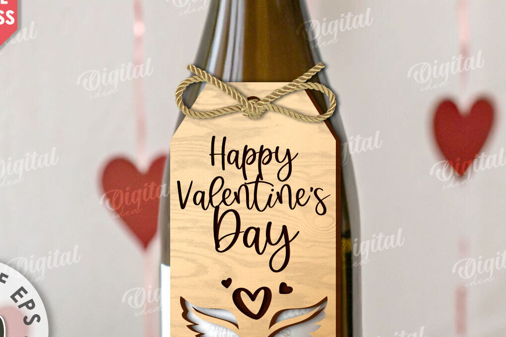 Intra απο ξύλο plywood 3mm-4mm πάχος – Ημέρα του Αγίου Βαλεντίνου Ετικέτα μπουκαλιού κρασιού με λέιζερ Δίασταση  20x20 cm INTRAFABR-111597470