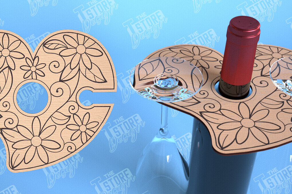 Intra απο ξύλο plywood 3mm-4mm πάχος – Ημέρα του Αγίου Βαλεντίνου Wine Butler Cut Laser Δίασταση  20x20 cm INTRAFABR-114957224