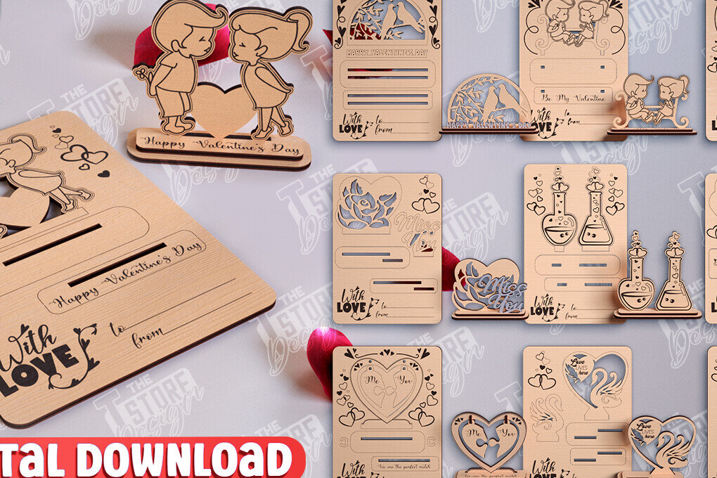 Intra απο ξύλο plywood 3mm-4mm πάχος – Πακέτο ξύλινων καρτών για την ημέρα του Αγίου Βαλεντίνου |CNC Δίασταση  20x20 cm INTRAFABR-110126672