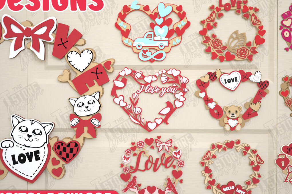 Intra απο ξύλο plywood 3mm-4mm πάχος – Πακέτο στεφάνι του Αγίου Βαλεντίνου | Αρχείο CNC Δίασταση  20x20 cm INTRAFABR-115367663