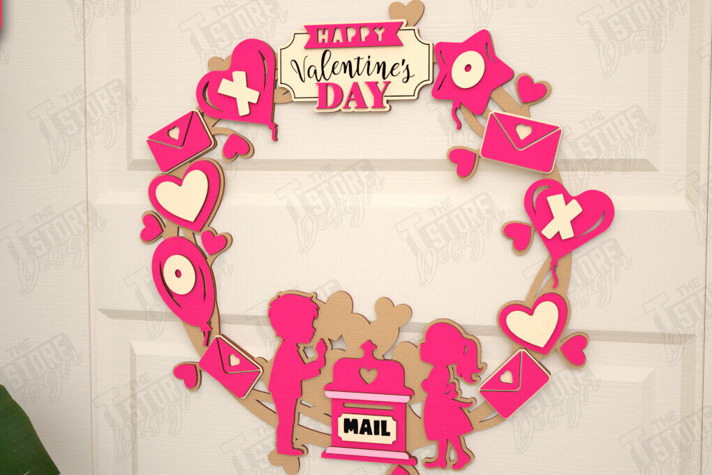 Intra απο ξύλο plywood 3mm-4mm πάχος – Στεφάνι του Αγίου Βαλεντίνου | Διακόσμηση τοίχου |CNC Δίασταση  40x30 cm INTRAFABR-115367494