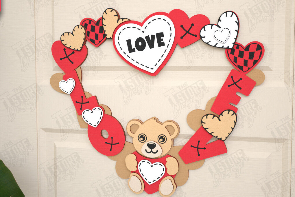 Intra απο ξύλο plywood 3mm-4mm πάχος – Στεφάνι του Αγίου Βαλεντίνου | Διακόσμηση τοίχου |CNC Δίασταση  40x30 cm INTRAFABR-115367426