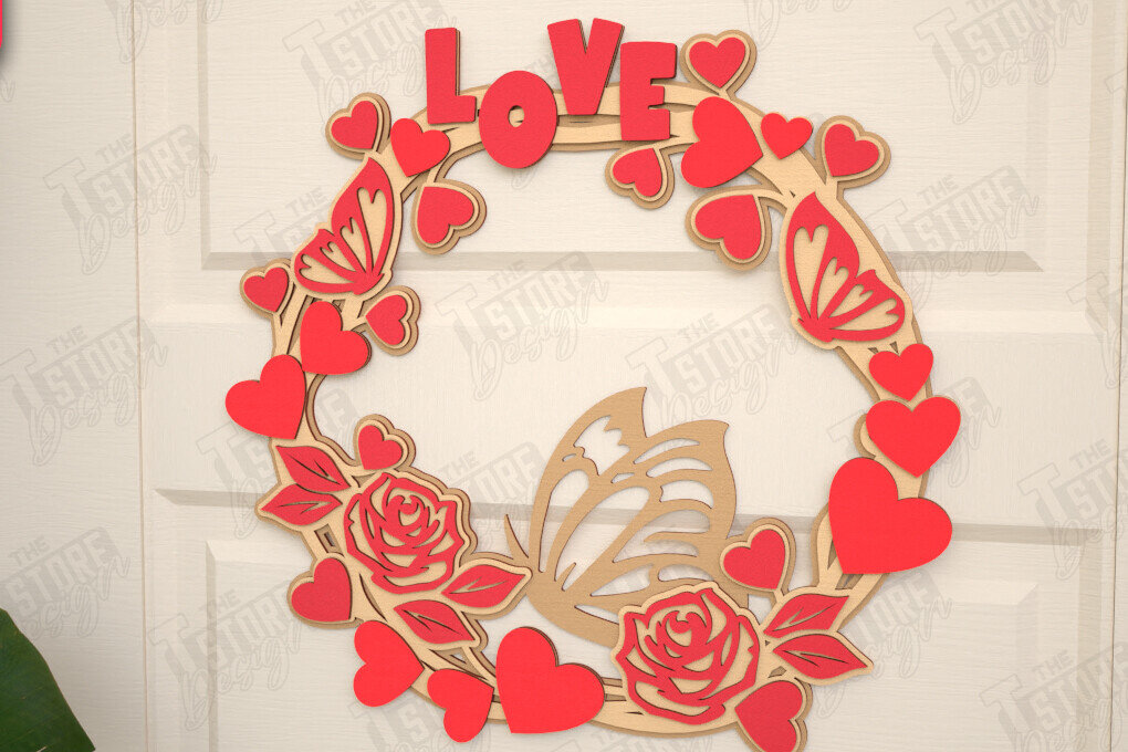 Intra απο ξύλο plywood 3mm-4mm πάχος – Στεφάνι του Αγίου Βαλεντίνου | Διακόσμηση τοίχου |CNC Δίασταση  40x30 cm INTRAFABR-115367478