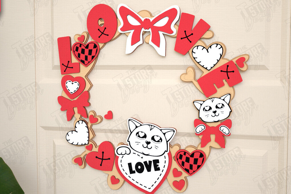 Intra απο ξύλο plywood 3mm-4mm πάχος – Στεφάνι του Αγίου Βαλεντίνου | Διακόσμηση τοίχου |CNC Δίασταση  40x30 cm INTRAFABR-115367483