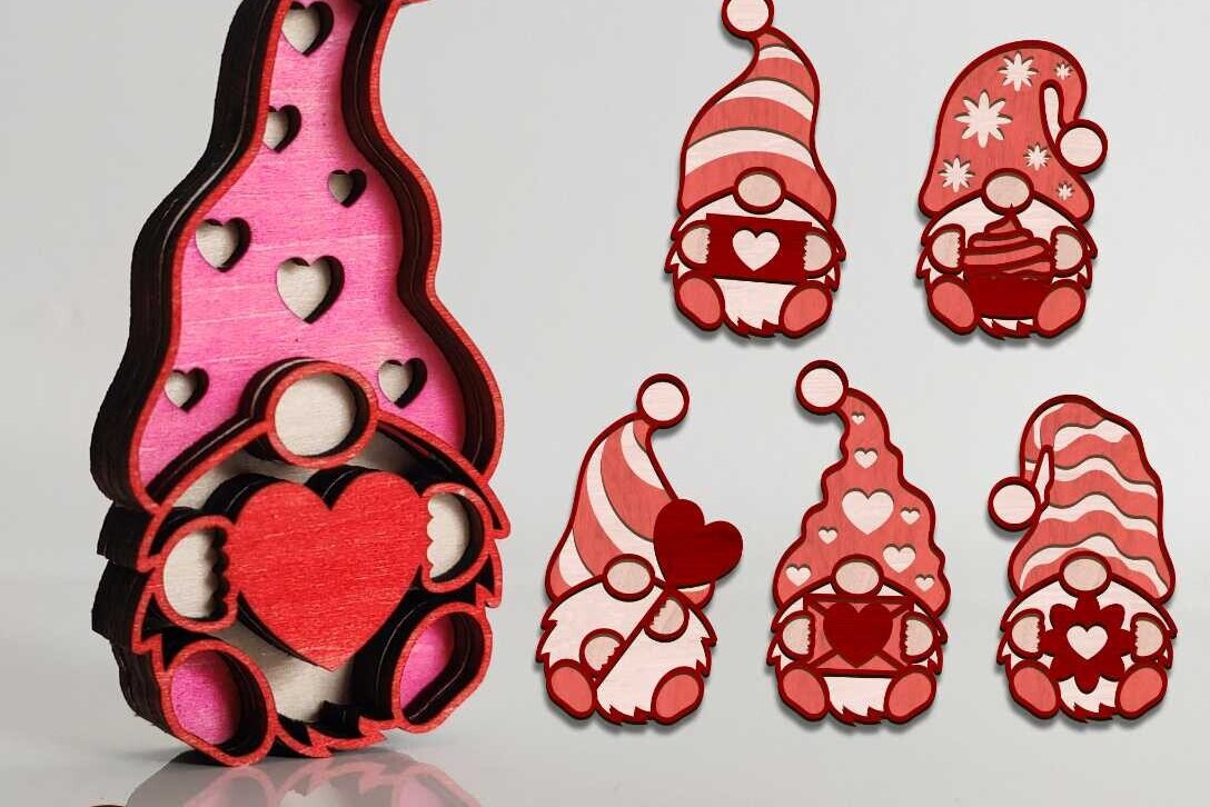 Intra απο ξύλο plywood 3mm-4mm πάχος – Valentine's Gnomes Bundle Multilayer Tem Δίασταση  20x20 cm INTRAFABR-86440975