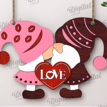 Intra απο ξύλο plywood 3mm-4mm πάχος – Πακέτο κοπής με λέιζερ Valentine's Gnomes Δίασταση  20x20 cm INTRAFABR-112501995 - Image 1