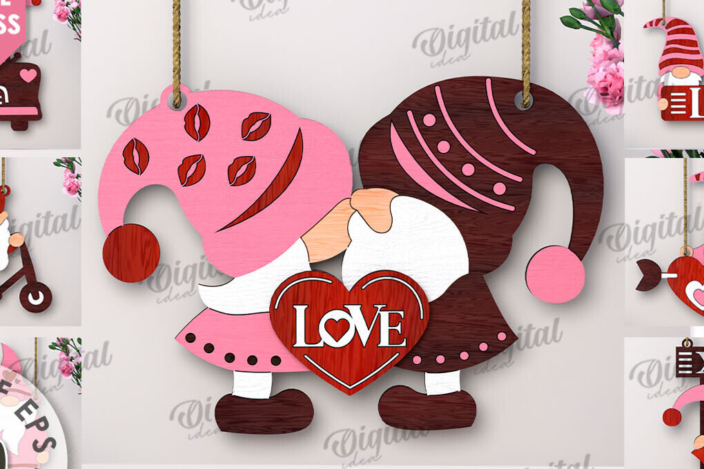 Intra απο ξύλο plywood 3mm-4mm πάχος – Πακέτο κοπής με λέιζερ Valentine's Gnomes Δίασταση  20x20 cm INTRAFABR-112501995