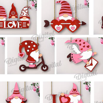 Intra απο ξύλο plywood 3mm-4mm πάχος – Πακέτο κοπής με λέιζερ Valentine's Gnomes Δίασταση  20x20 cm INTRAFABR-112501995 - Image 2