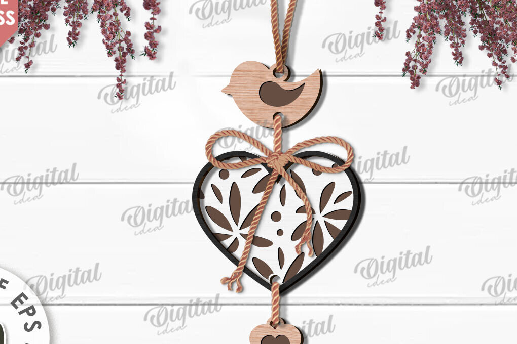 Intra απο ξύλο plywood 3mm-4mm πάχος – Κρεμαστό στολίδι Αγίου Βαλεντίνου Κόψιμο με λέιζερ Δίασταση  20x20 cm INTRAFABR-112121339