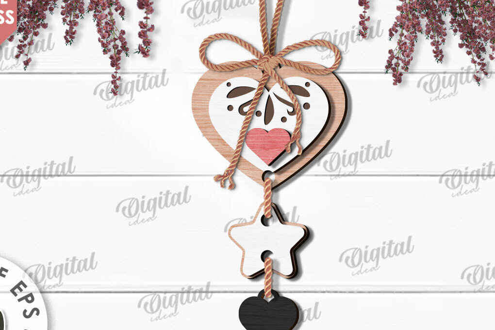 Intra απο ξύλο plywood 3mm-4mm πάχος – Κρεμαστό στολίδι Αγίου Βαλεντίνου Κόψιμο με λέιζερ Δίασταση  20x20 cm INTRAFABR-112121362