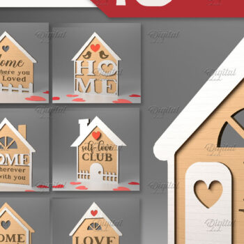 Intra απο ξύλο plywood 3mm-4mm πάχος – Πακέτο πινακίδων σε σχήμα σπιτιού του Αγίου Βαλεντίνου Δίασταση  20x20 cm INTRAFABR-83498514 - Image 1