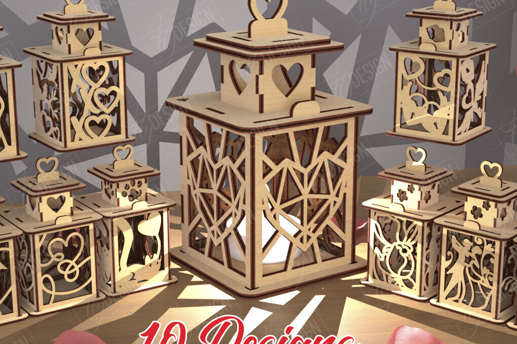 Intra απο ξύλο plywood 3mm-4mm πάχος – Πακέτο με φανάρια του Αγίου Βαλεντίνου | Λάμπα σκιών Δίασταση  20x20 cm INTRAFABR-110264286