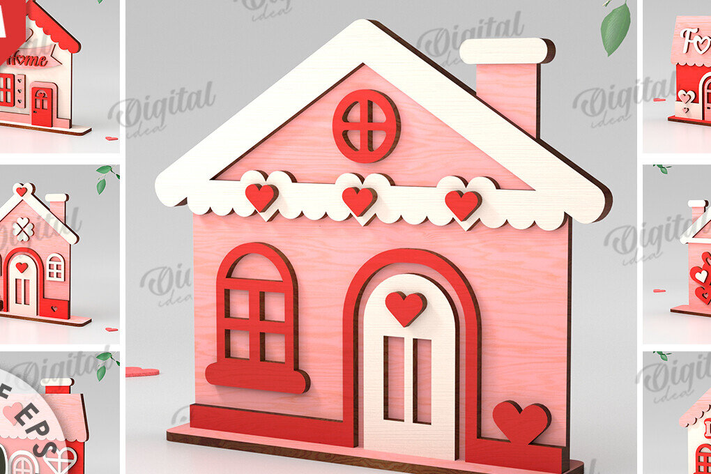 Intra απο ξύλο plywood 3mm-4mm πάχος – Πακέτο λέιζερ σπιτιών του Αγίου Βαλεντίνου Δίασταση  20x20 cm INTRAFABR-112691050