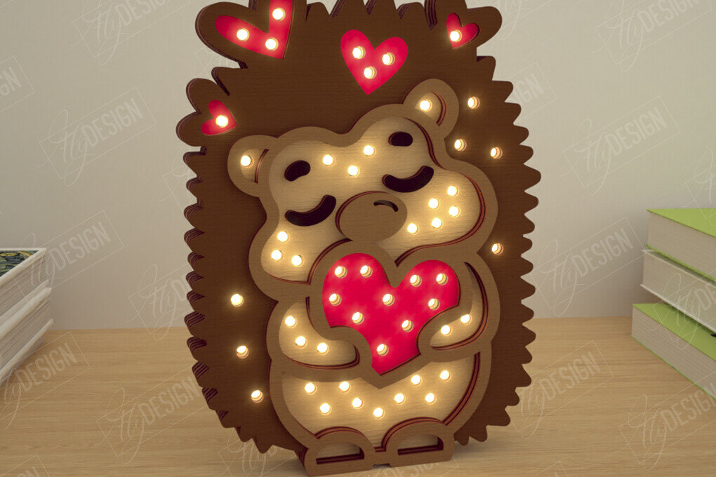 Intra απο ξύλο plywood 3mm-4mm πάχος – Λάμπα Led με στρώσεις Αγίου Βαλεντίνου | Σκατζόχοιρος Δίασταση  20x20 cm INTRAFABR-110271689