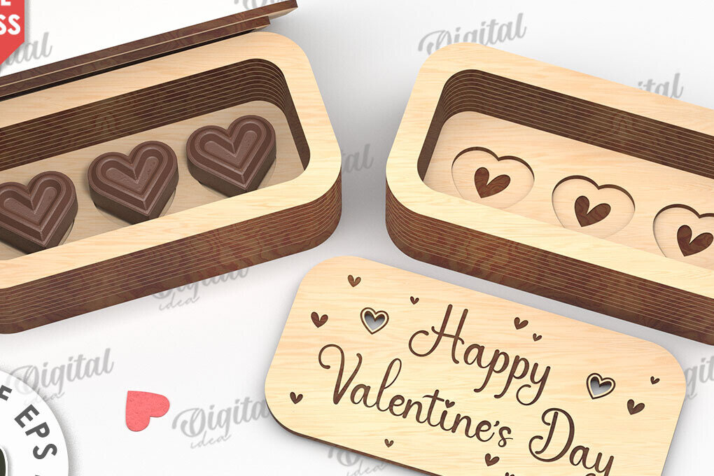 Intra απο ξύλο plywood 3mm-4mm πάχος – Valentine's Mini Chocolate Box Cut Laser Δίασταση  20x20 cm INTRAFABR-112021915