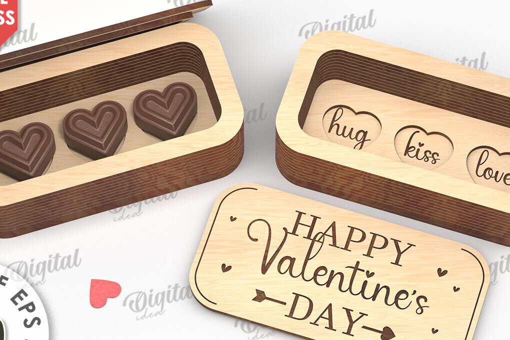Intra απο ξύλο plywood 3mm-4mm πάχος – Valentine's Mini Chocolate Box Cut Laser Δίασταση  20x20 cm INTRAFABR-112021966 - Image 1