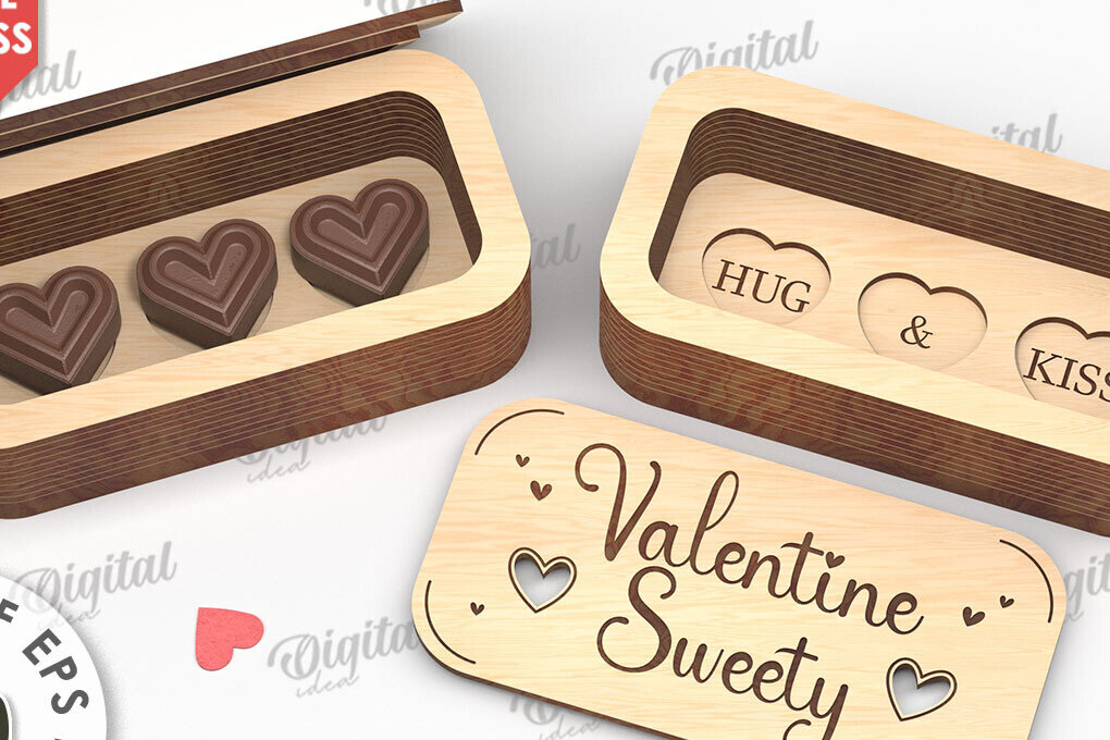Intra απο ξύλο plywood 3mm-4mm πάχος – Valentine's Mini Chocolate Box Cut Laser Δίασταση  20x20 cm INTRAFABR-112022008