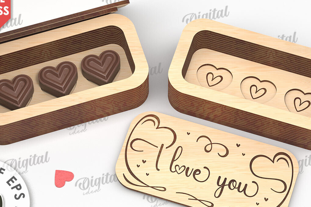 Intra απο ξύλο plywood 3mm-4mm πάχος – Valentine's Mini Chocolate Box Cut Laser Δίασταση  20x20 cm INTRAFABR-112022025