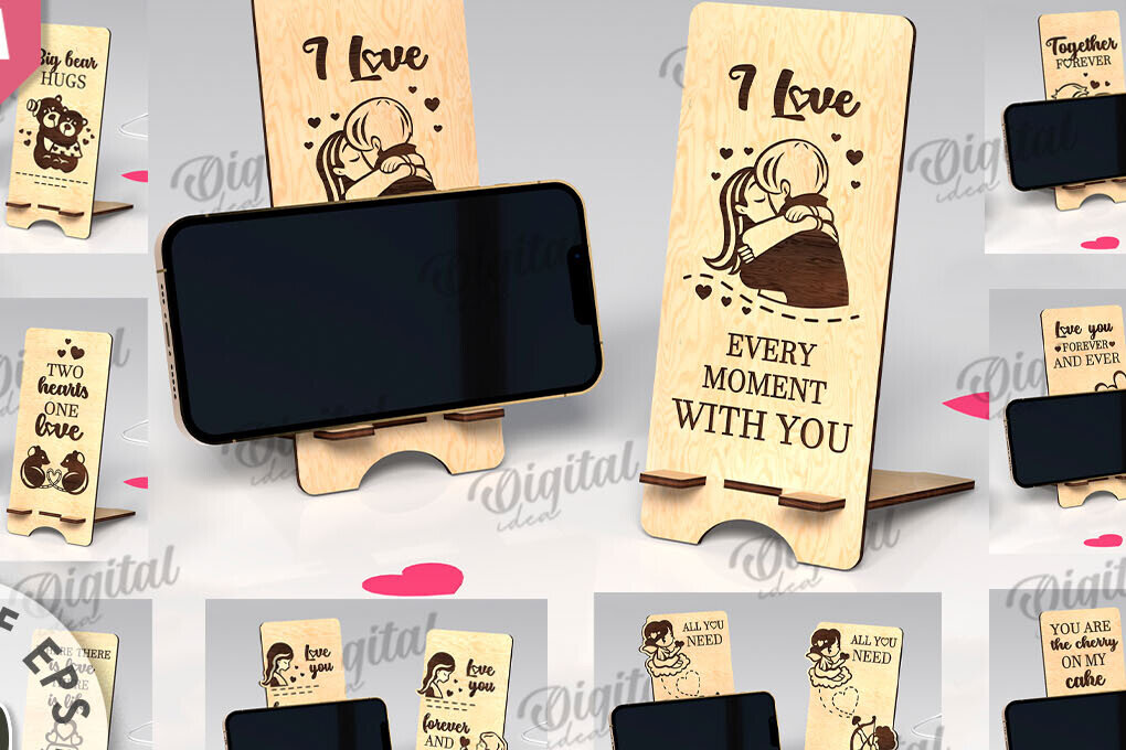 Intra απο ξύλο plywood 3mm-4mm πάχος – Βάσεις τηλεφώνου Valentine's Phone Stand LaserCut Bundle Δίασταση  20x20 cm INTRAFABR-111985200