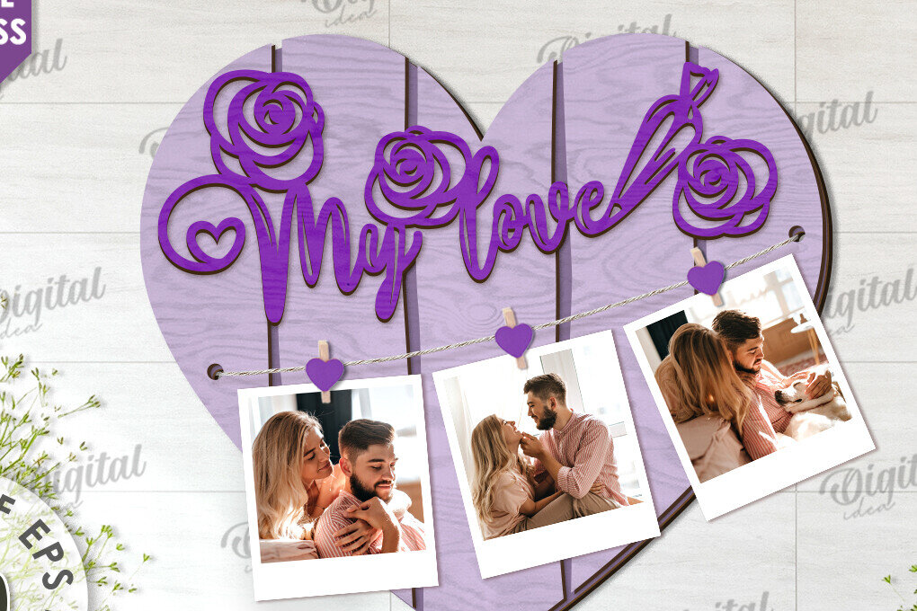 Intra απο ξύλο plywood 3mm-4mm πάχος – Αποκοπή με λέιζερ πίνακας προβολής φωτογραφιών Valentines Δίασταση  45x45 cm INTRAFABR-113927659