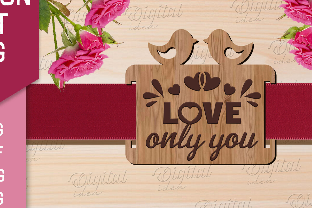 Intra απο ξύλο plywood 3mm-4mm πάχος – Κοπή λέιζερ με κορδέλα δώρου Αγίου Βαλεντίνου Δίασταση  20x20 cm INTRAFABR-83741505