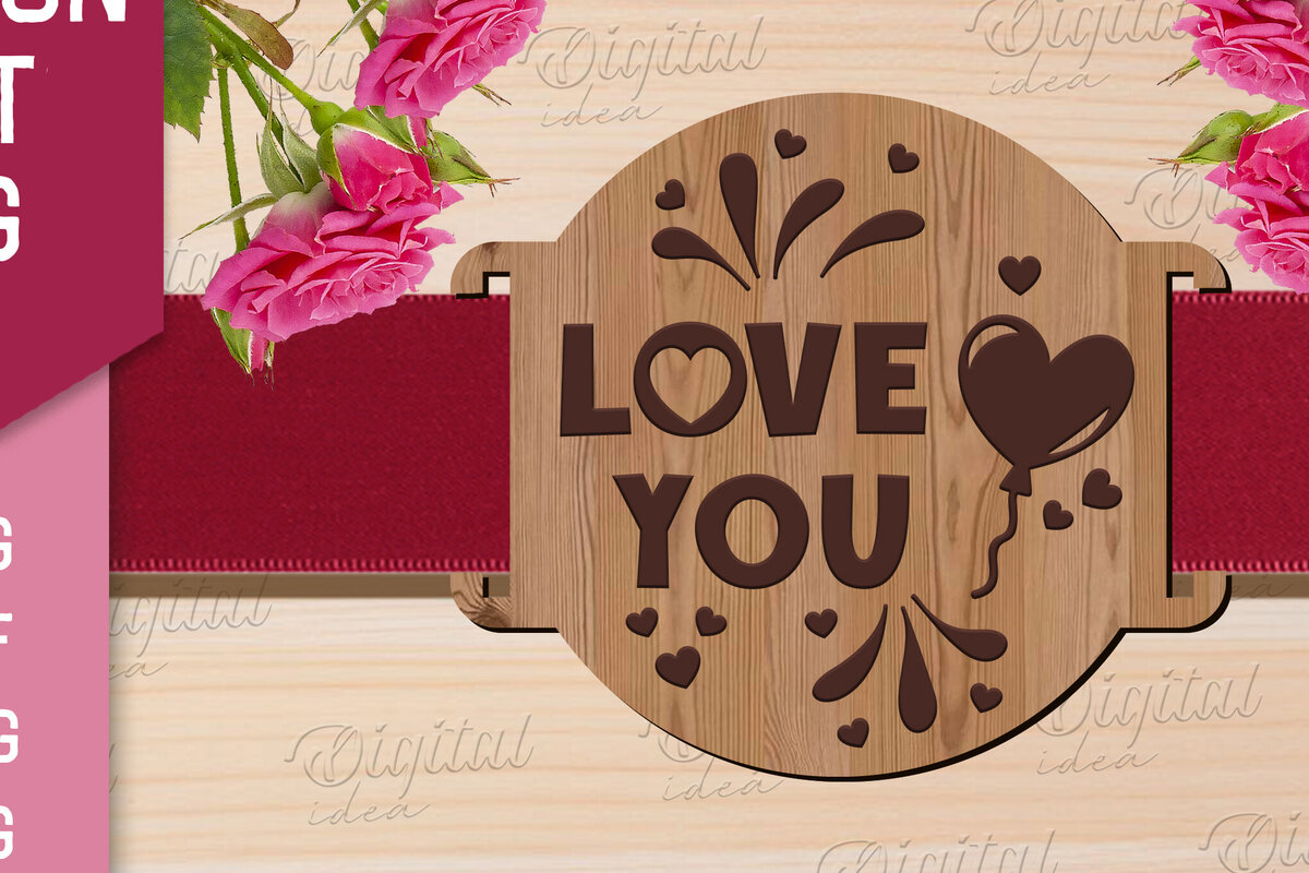 Intra απο ξύλο plywood 3mm-4mm πάχος – Κοπή λέιζερ με κορδέλα δώρου Αγίου Βαλεντίνου Δίασταση  20x20 cm INTRAFABR-83741187