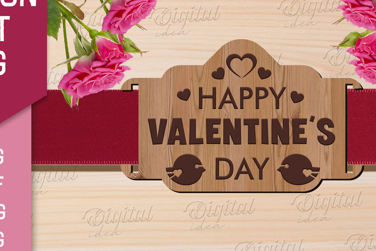 Intra απο ξύλο plywood 3mm-4mm πάχος – Κοπή λέιζερ με κορδέλα δώρου Αγίου Βαλεντίνου Δίασταση  20x20 cm INTRAFABR-83741238