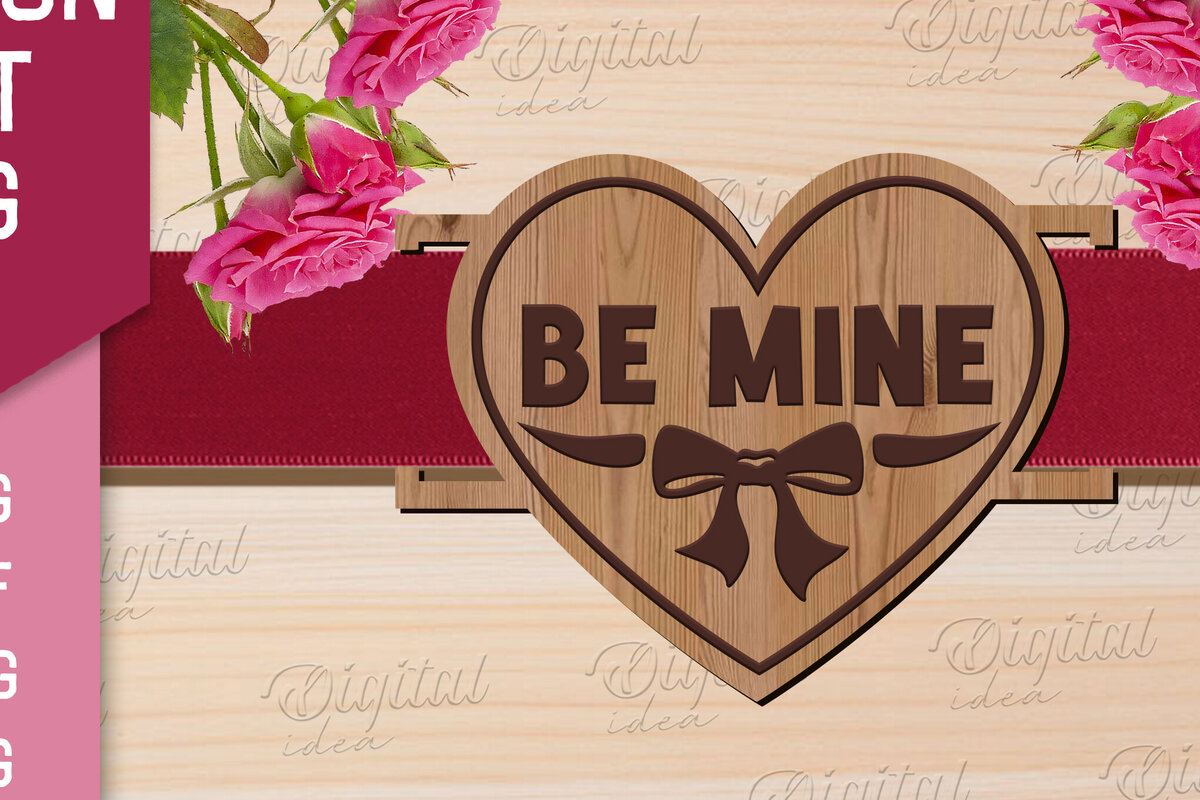 Intra απο ξύλο plywood 3mm-4mm πάχος – Κοπή λέιζερ με κορδέλα δώρου Αγίου Βαλεντίνου Δίασταση  20x20 cm INTRAFABR-83741333