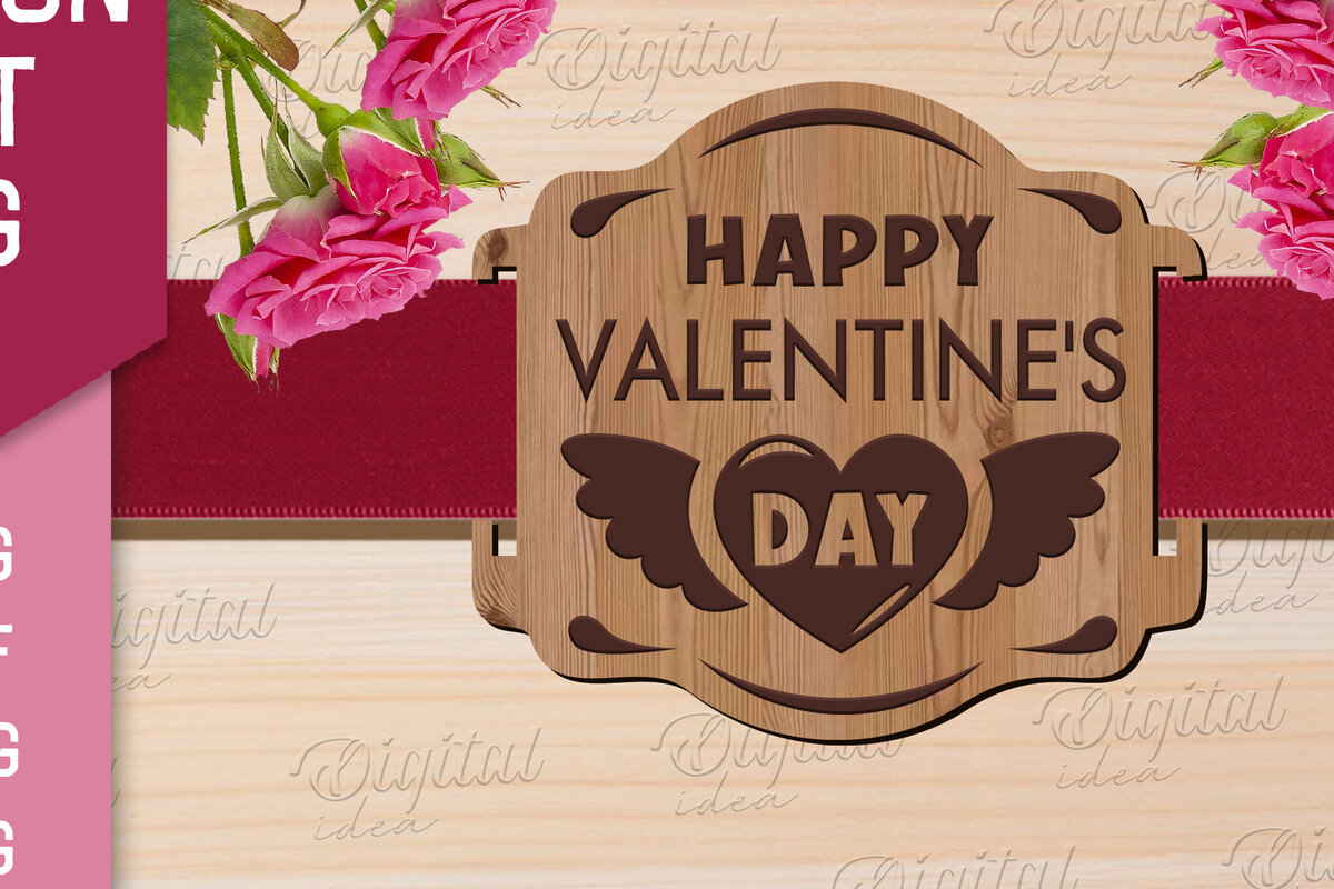 Intra απο ξύλο plywood 3mm-4mm πάχος – Κοπή λέιζερ με κορδέλα δώρου Αγίου Βαλεντίνου Δίασταση  20x20 cm INTRAFABR-83741370