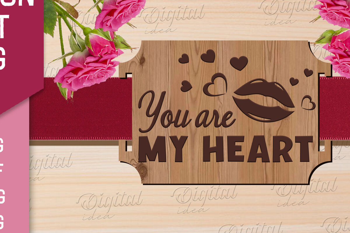 Intra απο ξύλο plywood 3mm-4mm πάχος – Κοπή λέιζερ με κορδέλα δώρου Αγίου Βαλεντίνου Δίασταση  20x20 cm INTRAFABR-83741397