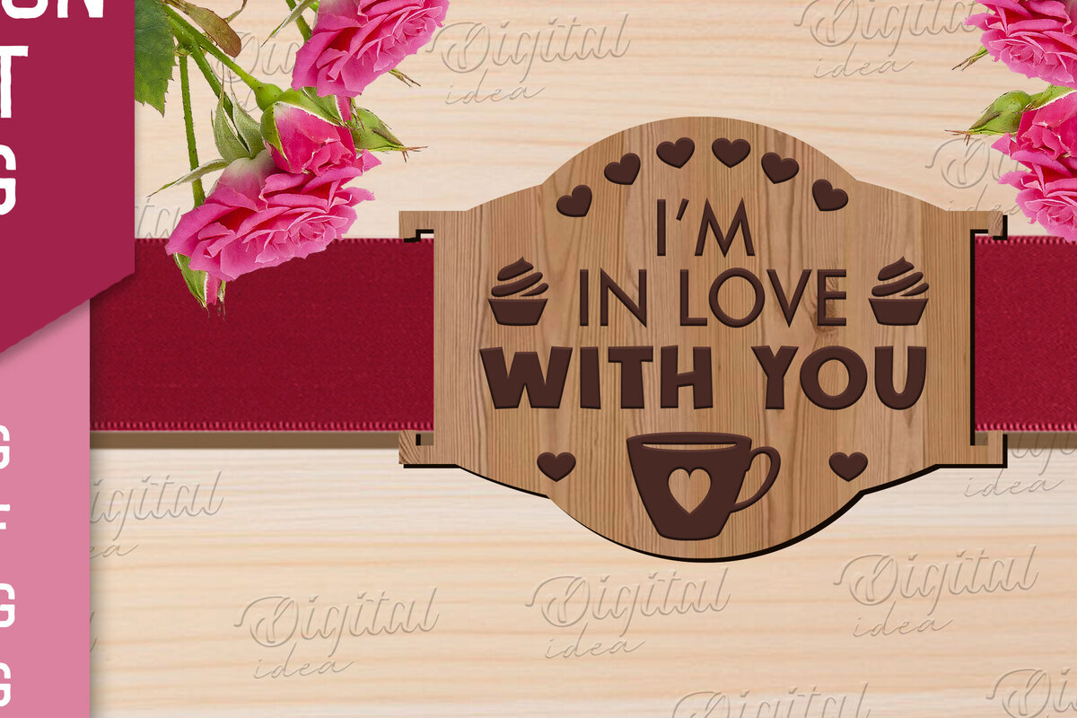 Intra απο ξύλο plywood 3mm-4mm πάχος – Κοπή λέιζερ με κορδέλα δώρου Αγίου Βαλεντίνου Δίασταση  20x20 cm INTRAFABR-83741420