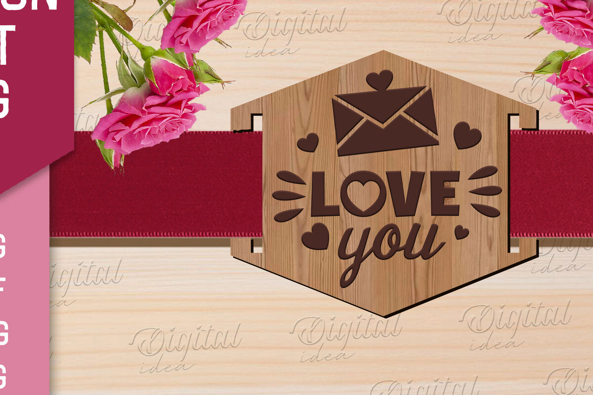 Intra απο ξύλο plywood 3mm-4mm πάχος – Κοπή λέιζερ με κορδέλα δώρου Αγίου Βαλεντίνου Δίασταση  20x20 cm INTRAFABR-83741471
