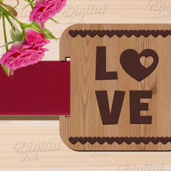 Intra απο ξύλο plywood 3mm-4mm πάχος – Κοπή λέιζερ με κορδέλα δώρου Αγίου Βαλεντίνου Δίασταση  20x20 cm INTRAFABR-83741111 - Image 1