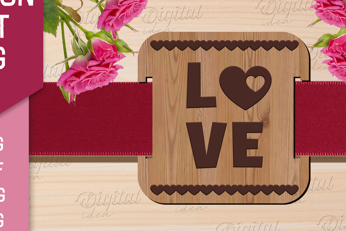 Intra απο ξύλο plywood 3mm-4mm πάχος – Κοπή λέιζερ με κορδέλα δώρου Αγίου Βαλεντίνου Δίασταση  20x20 cm INTRAFABR-83741111