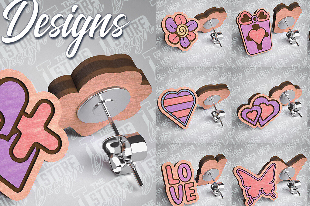 Intra απο ξύλο plywood 3mm-4mm πάχος – Σκουλαρίκια Valentines Stud Κοπή λέιζερ Δίασταση  5x5 cm INTRAFABR-83366255