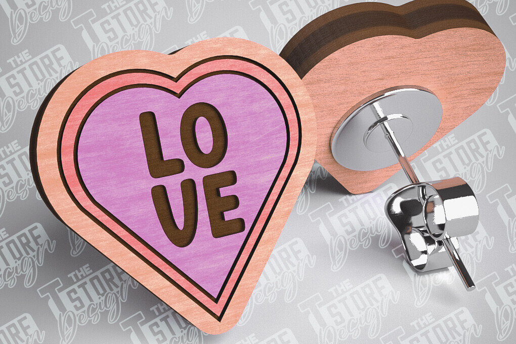 Intra απο ξύλο plywood 3mm-4mm πάχος – Σκουλαρίκια Valentines Stud Κοπή λέιζερ Δίασταση  5x5 cm INTRAFABR-83366060