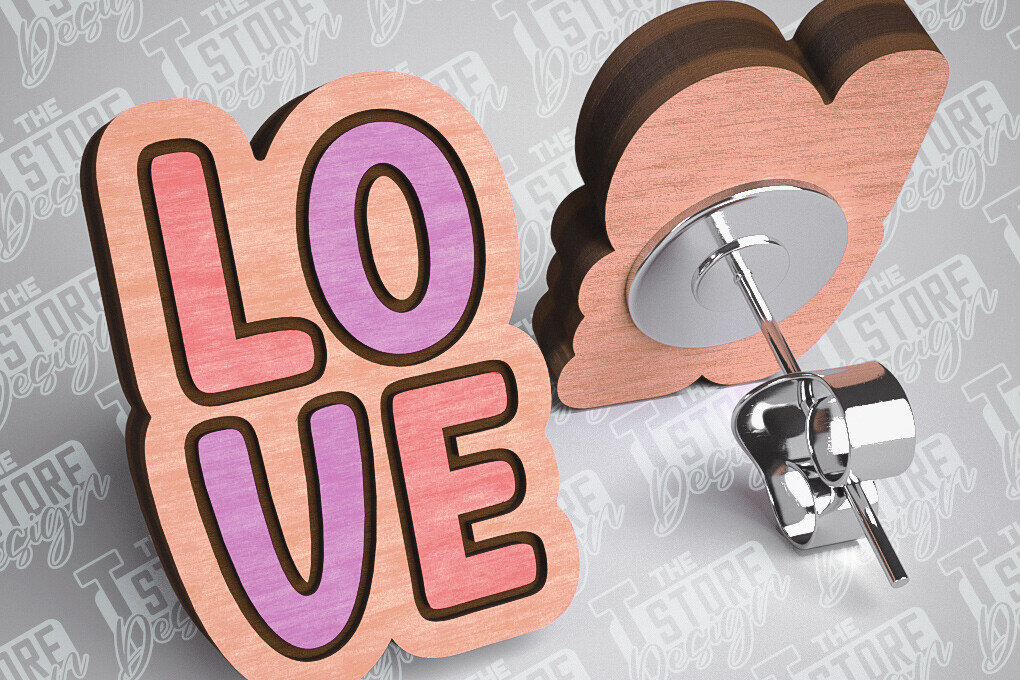 Intra απο ξύλο plywood 3mm-4mm πάχος – Σκουλαρίκια Valentines Stud Κοπή λέιζερ Δίασταση  5x5 cm INTRAFABR-83366131