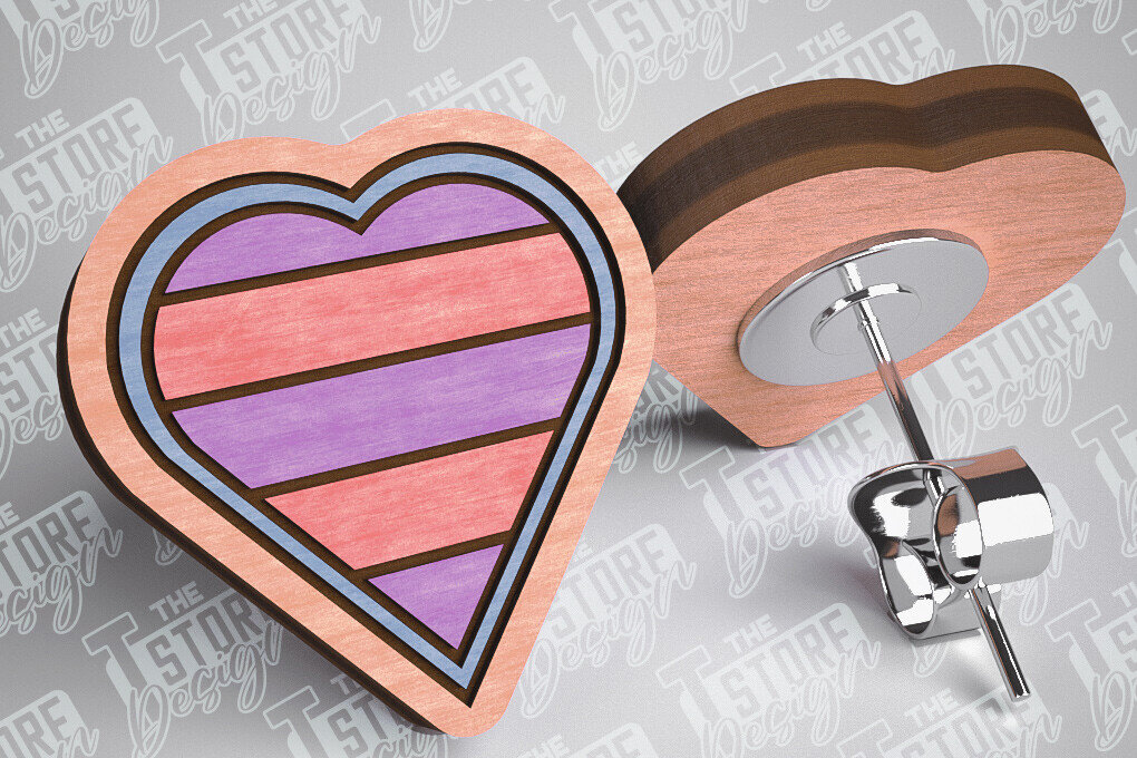 Intra απο ξύλο plywood 3mm-4mm πάχος – Σκουλαρίκια Valentines Stud Κοπή λέιζερ Δίασταση  5x5 cm INTRAFABR-83366180