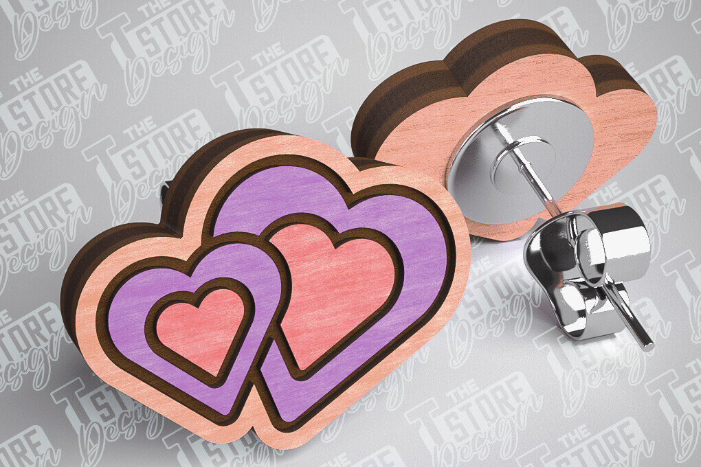 Intra απο ξύλο plywood 3mm-4mm πάχος – Σκουλαρίκια Valentines Stud Κοπή λέιζερ Δίασταση  5x5 cm INTRAFABR-83366192