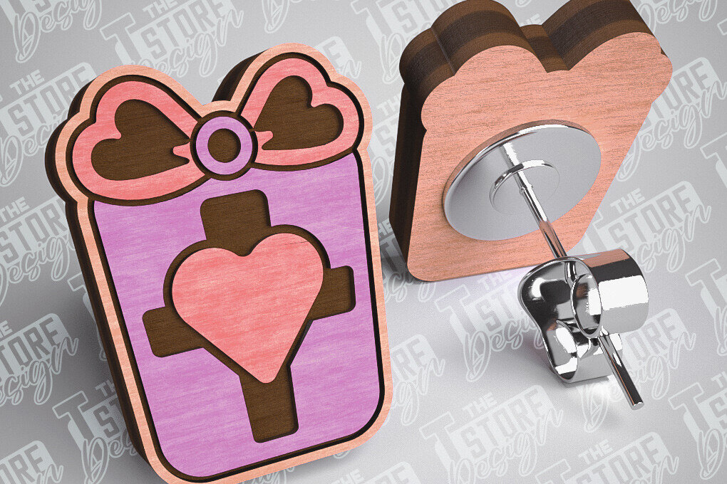 Intra απο ξύλο plywood 3mm-4mm πάχος – Σκουλαρίκια Valentines Stud Κοπή λέιζερ Δίασταση  5x5 cm INTRAFABR-83366003