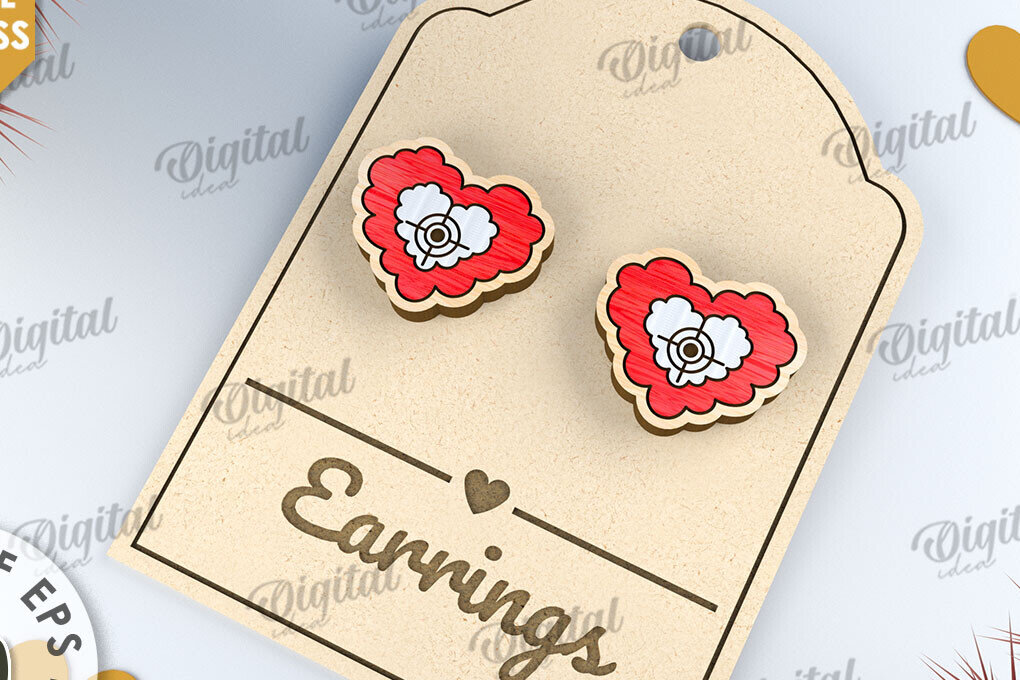 Intra απο ξύλο plywood 3mm-4mm πάχος – Σκουλαρίκια του Αγίου Βαλεντίνου με λέιζερ Δίασταση  5x5 cm INTRAFABR-112501559