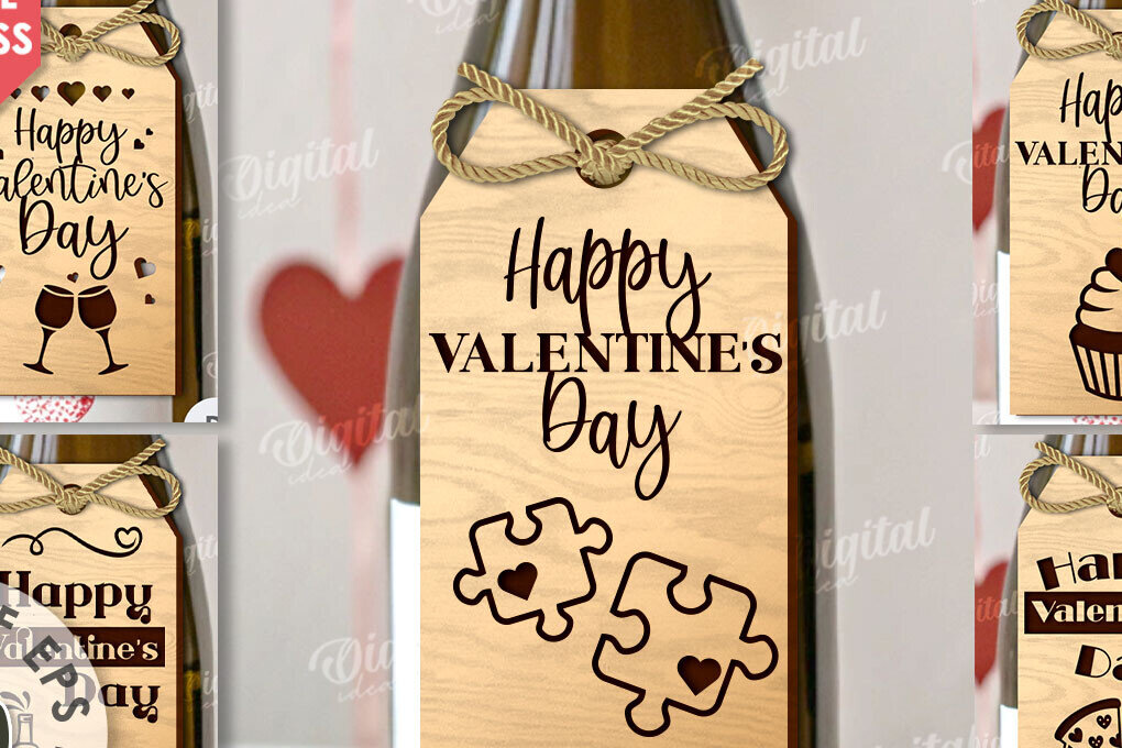 Intra απο ξύλο plywood 3mm-4mm πάχος – Μπουκάλι κρασιού Αγίου Βαλεντίνου Ετικέτες Πακέτο Δίασταση  20x20 cm INTRAFABR-111598749