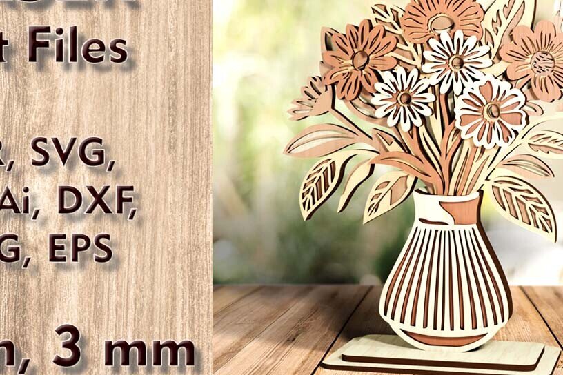 Intra απο ξύλο plywood 3mm-4mm πάχος – Βάζο με λουλούδια 3D κομμένα αρχεία με λέιζερ Δίασταση  20x20 cm INTRAFABR-121050738