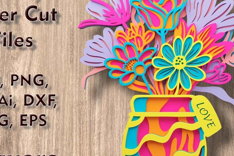 Intra απο ξύλο plywood 3mm-4mm πάχος – Βάζο με λουλούδια Πολυστρωματικά αρχεία λέιζερ Δίασταση  20x20 cm INTRAFABR-124707618