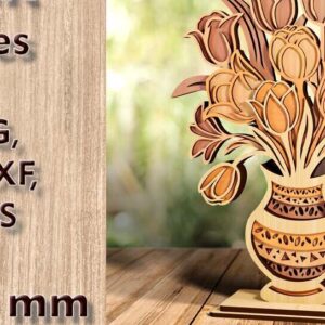 Intra απο ξύλο plywood 3mm-4mm πάχος – Βάζο με τρισδιάστατα αρχεία κοπής με λέιζερ τουλίπες Δίασταση 20x20 cm INTRAFABR-120133192