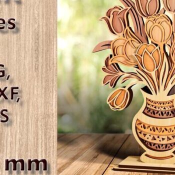 Intra απο ξύλο plywood 3mm-4mm πάχος – Βάζο με τρισδιάστατα αρχεία κοπής με λέιζερ τουλίπες Δίασταση  20x20 cm INTRAFABR-120133192 - Image 1