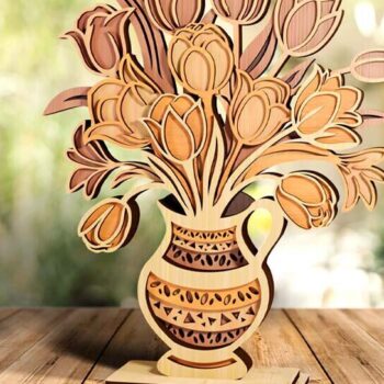 Intra απο ξύλο plywood 3mm-4mm πάχος – Βάζο με τρισδιάστατα αρχεία κοπής με λέιζερ τουλίπες Δίασταση  20x20 cm INTRAFABR-120133192 - Image 2