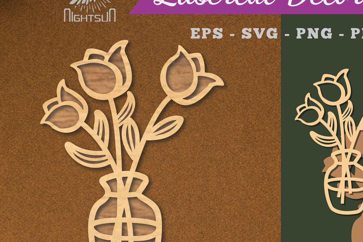 Intra απο ξύλο plywood 3mm-4mm πάχος – Βάζα με λουλούδια Διακόσμηση κομμένη με λέιζερ Δίασταση  20x20 cm INTRAFABR-112909355