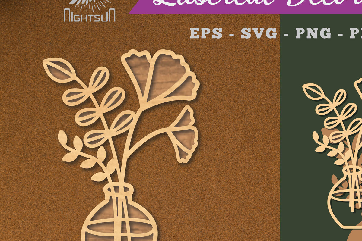 Intra απο ξύλο plywood 3mm-4mm πάχος – Βάζα με λουλούδια Διακόσμηση κομμένη με λέιζερ Δίασταση  20x20 cm INTRAFABR-112909449